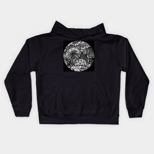 Mushroom Circle Var 2 - For Black Surround  White Detail Only Centre Aussie Tangle by Heather Kids Hoodie